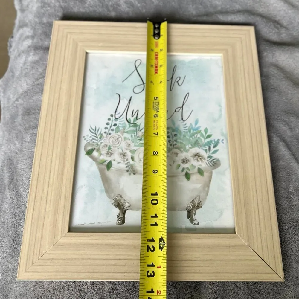 Framed Floral Soak & Unwind Relaxing Bathroom Clawfoot Tub Wall Sign